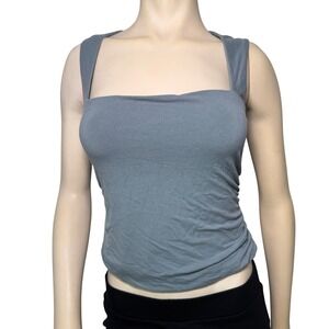 Forever 21 Womens Large Sage Green Ruched Square Neck Tank Top Sleeveless L